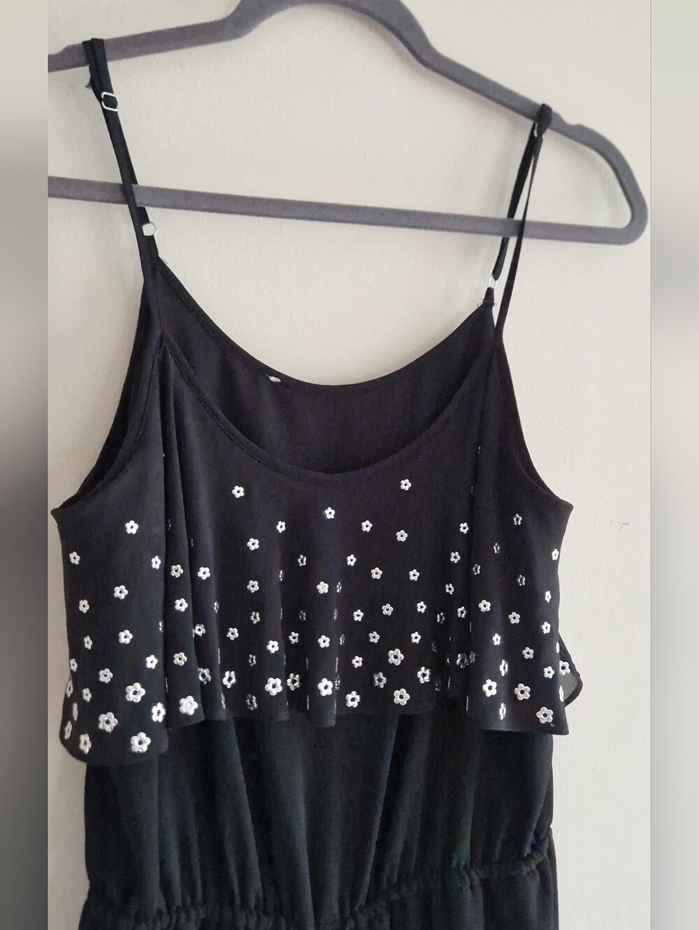 Black Jumpsuit Silver Flowers